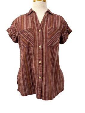 a.n.a Women’s Size Small Striped Button Front Cotton Blouse
